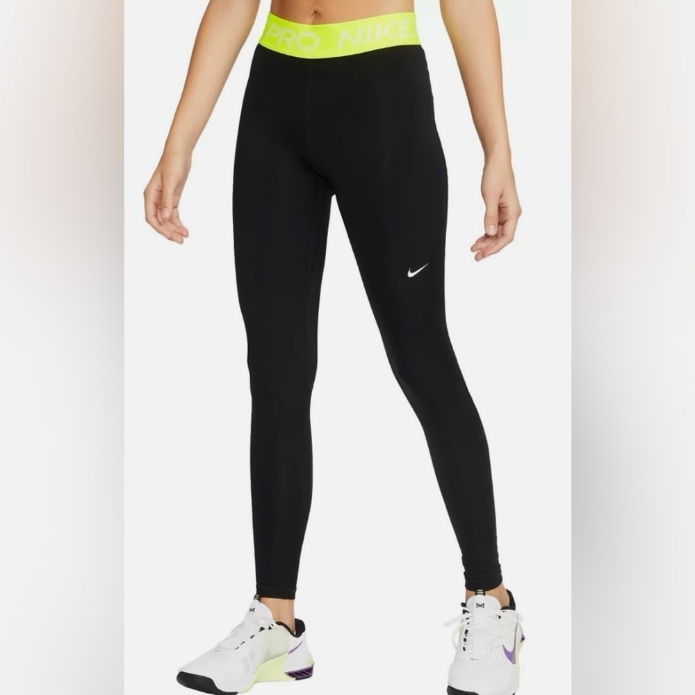 Nike Women's Pro 365 Black/Volt Mid Rise ankle Leggings